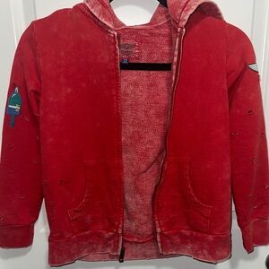 Butter Kids Red Distressed Zip Hoodie